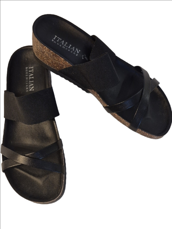 Italian Shoemakers Shoes - Italian Shoemakers Black Elastic and Strappy Slide Sandals